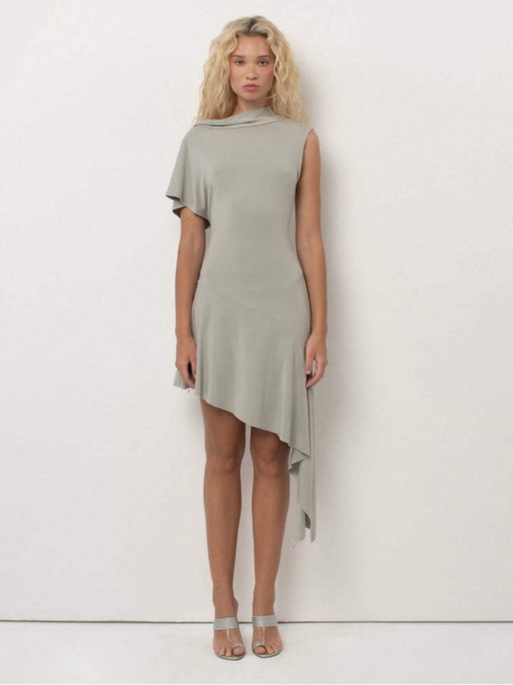 Belle the Label Plume Dress Asymmetric One-Shoulder Dress in Silver